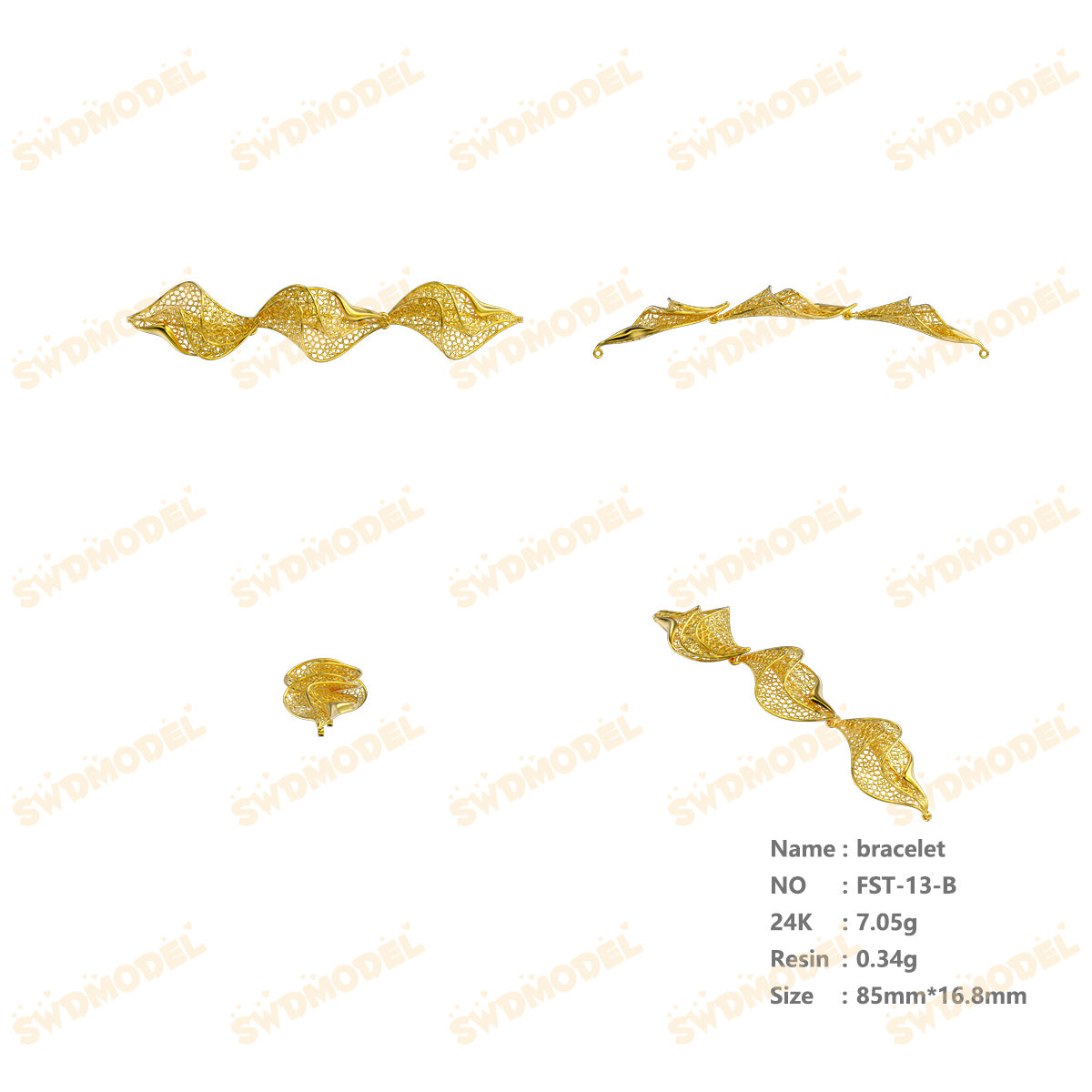 Jewelry set Filigree Bracelet White Wax Casting Resin 3D Printing Service   FST-13-B
