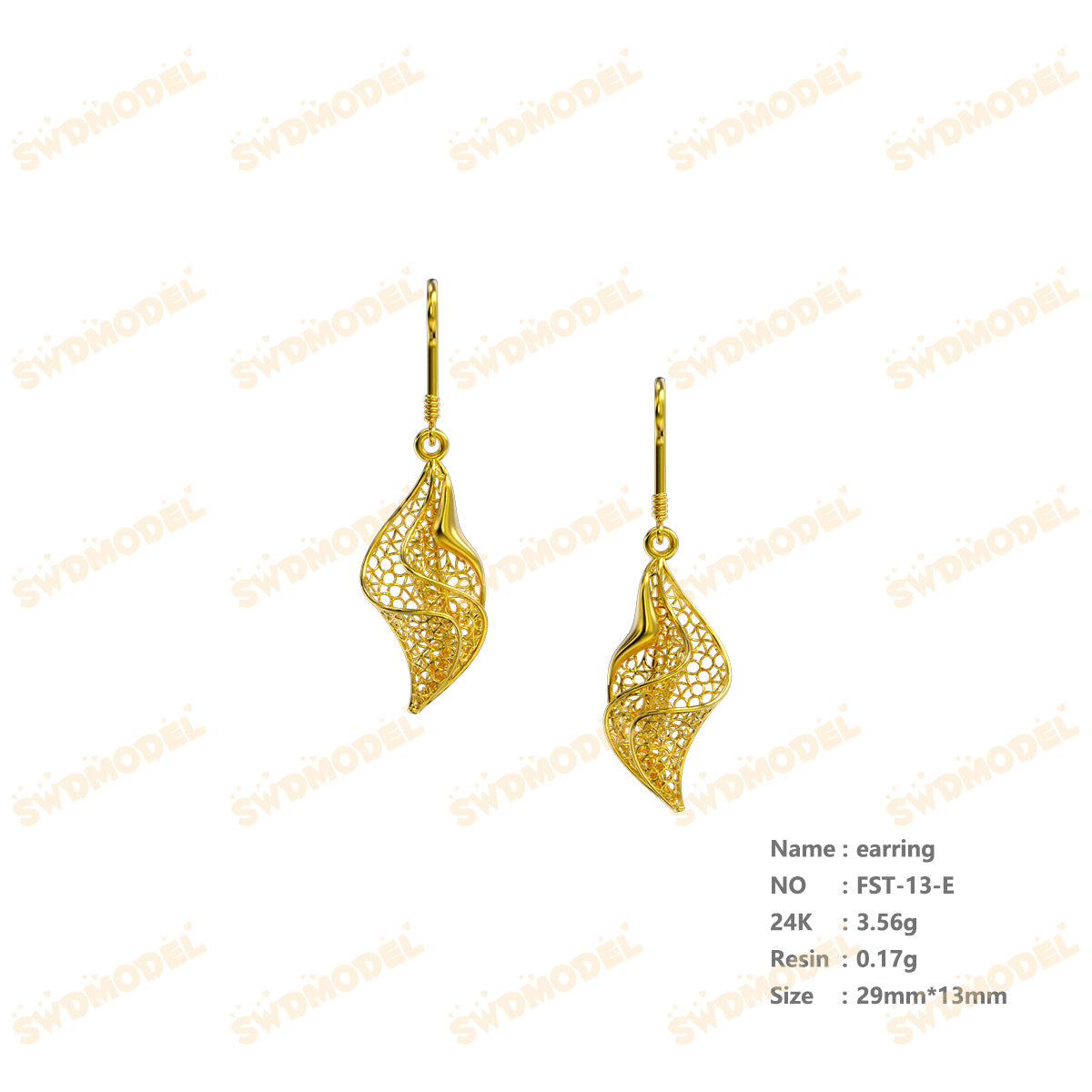 Jewelry set Filigree Earrings White Wax Casting Resin 3D Printing Service   FST-13-E