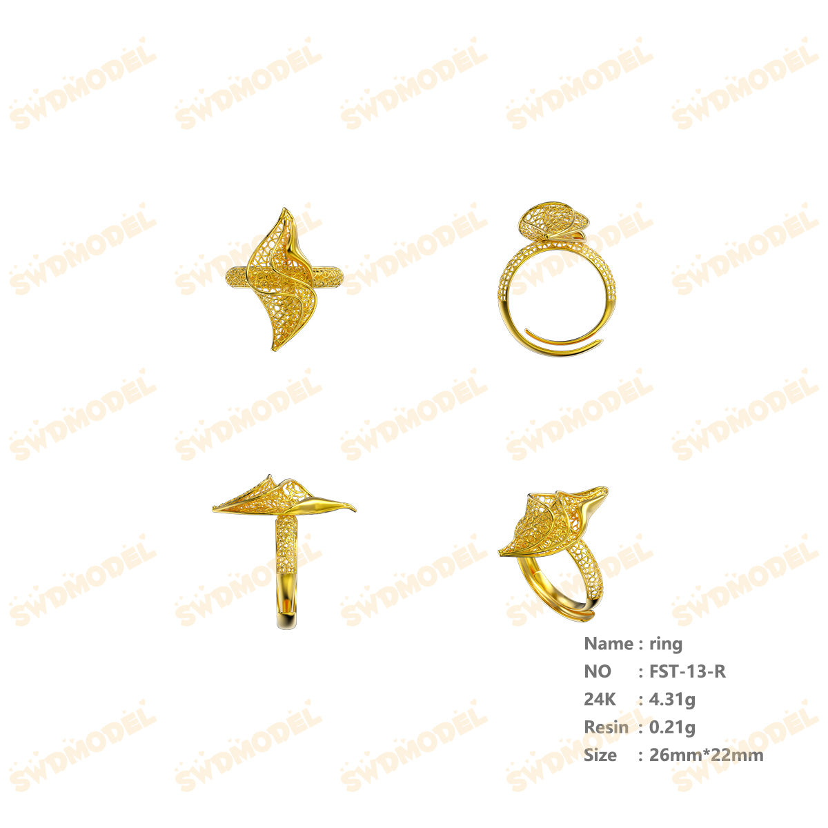 Jewelry set Filigree Ring White Wax Casting Resin 3D Printing Service  FST-13-R