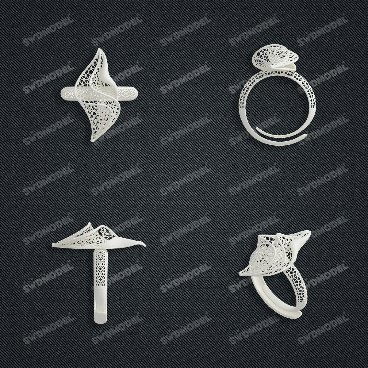 Jewelry set Filigree Ring White Wax Casting Resin 3D Printing Service  FST-13-R