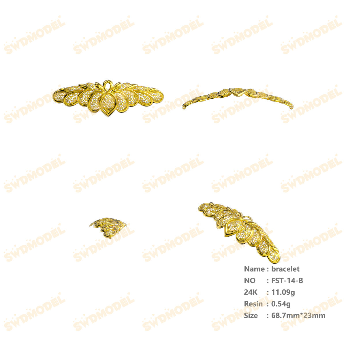 Jewelry set Filigree Bracelet White Wax Casting Resin 3D Printing Service   FST-14-B