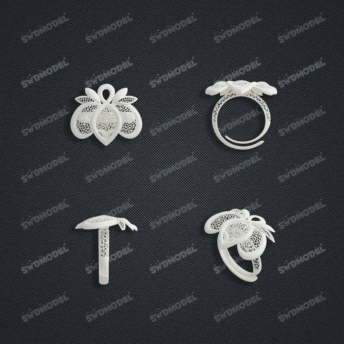 Jewelry set Filigree Ring White Wax Casting Resin 3D Printing Service  FST-14-R