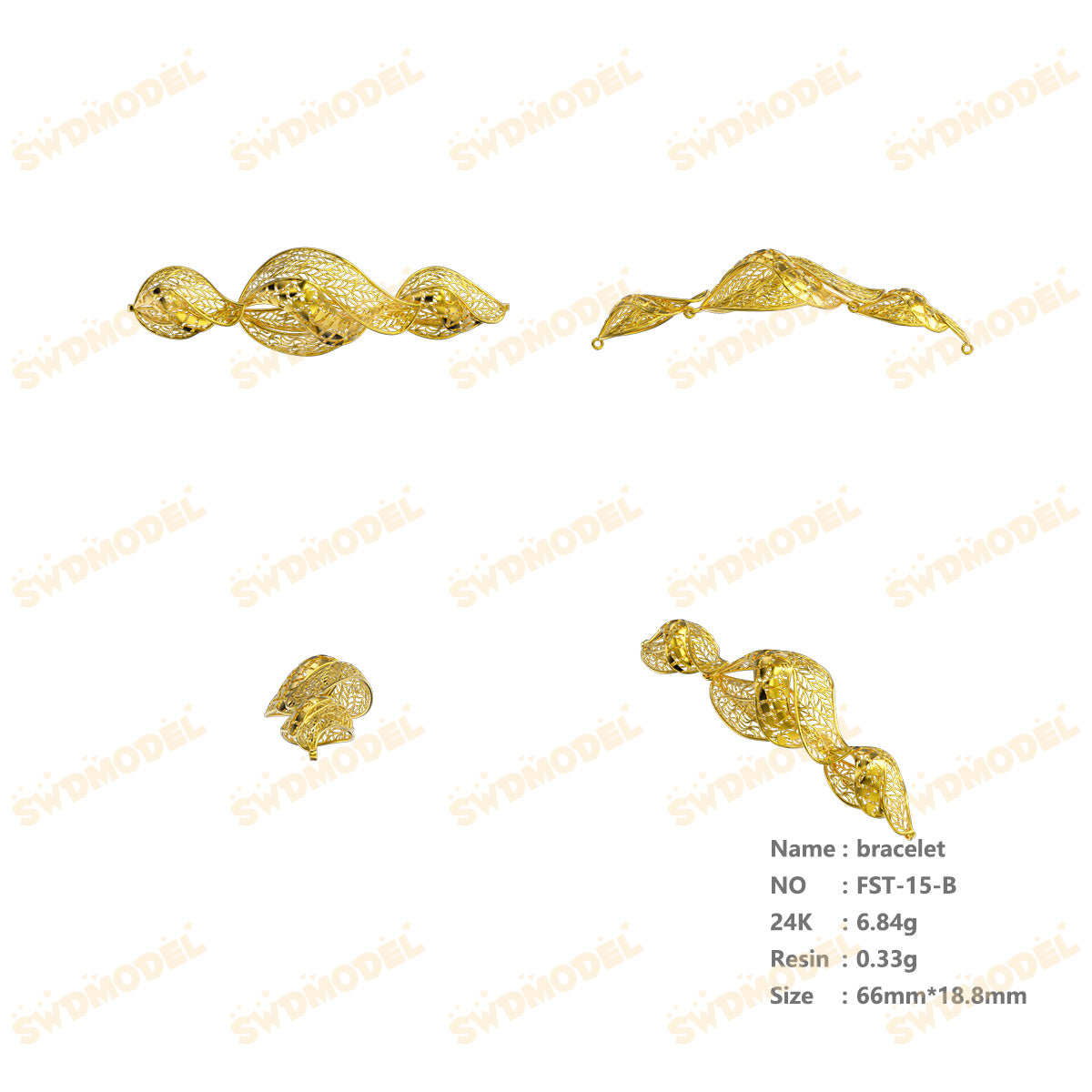 Jewelry set Filigree Bracelet White Wax Casting Resin 3D Printing Service   FST-15-B