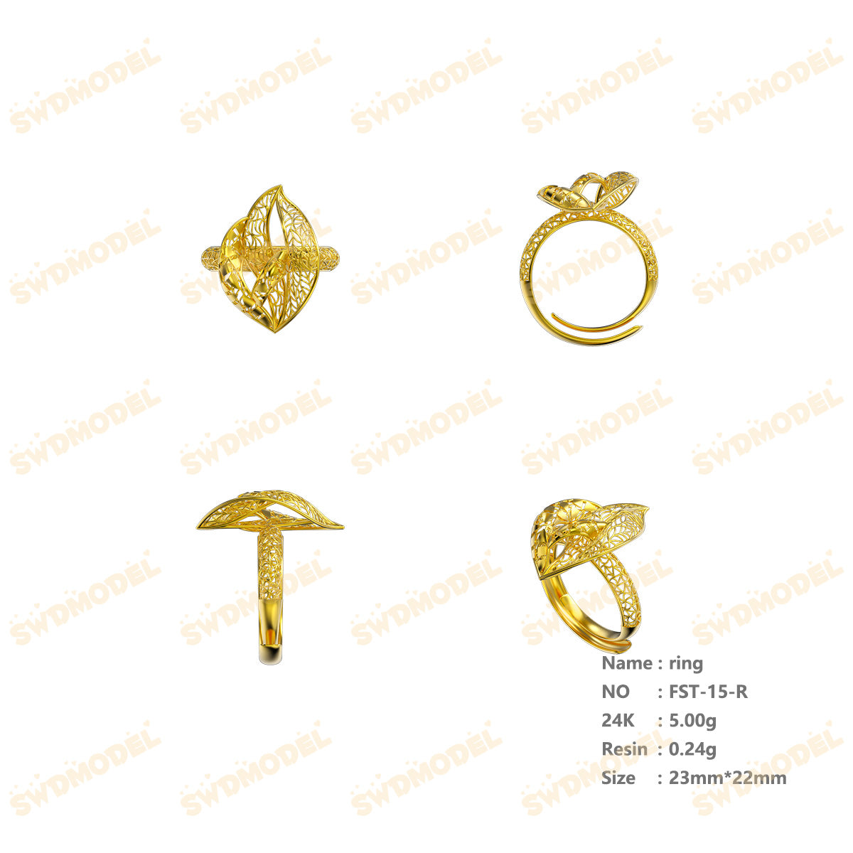 Jewelry set Filigree Ring White Wax Casting Resin 3D Printing Service  FST-15-R