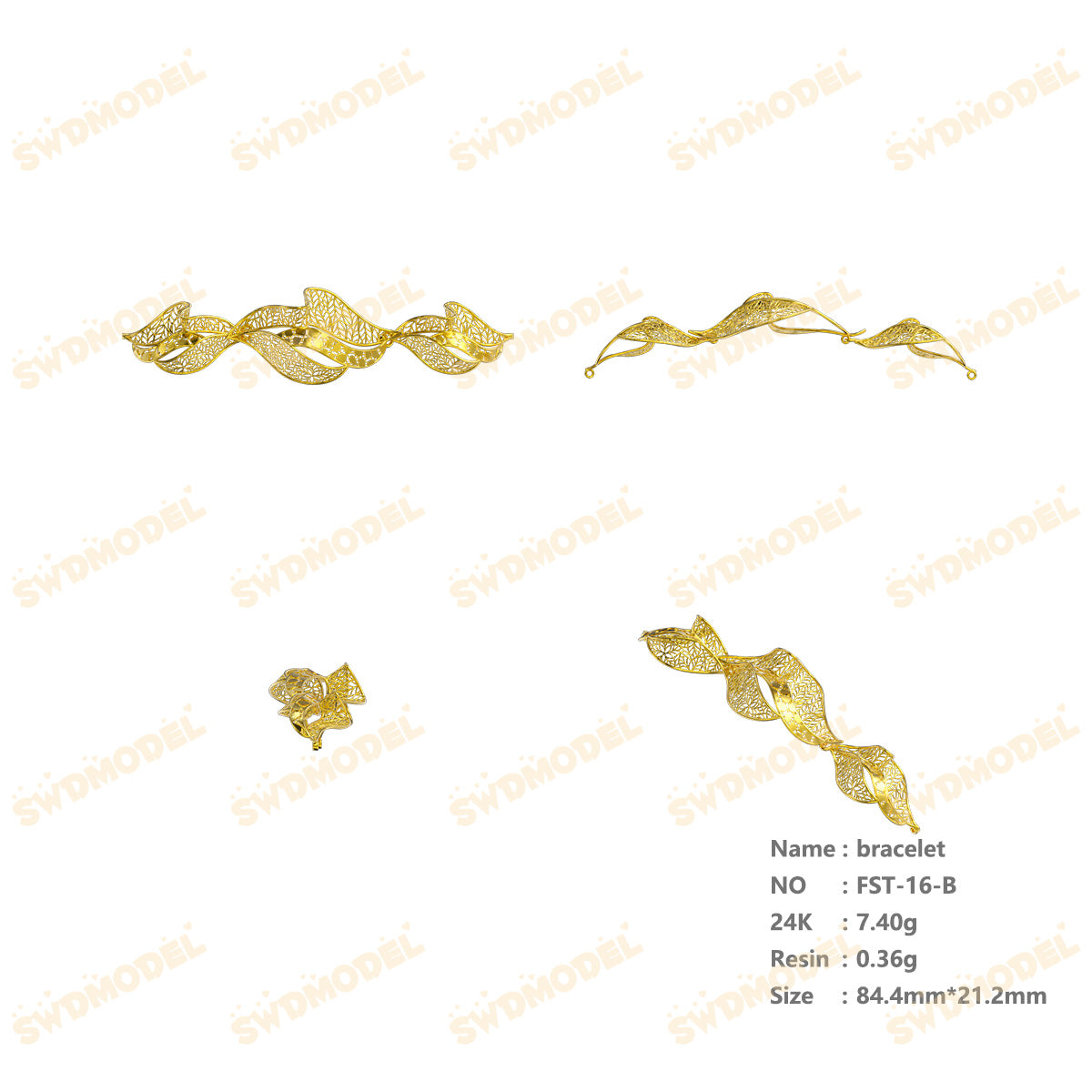 Jewelry set Filigree Bracelet White Wax Casting Resin 3D Printing Service   FST-16-B