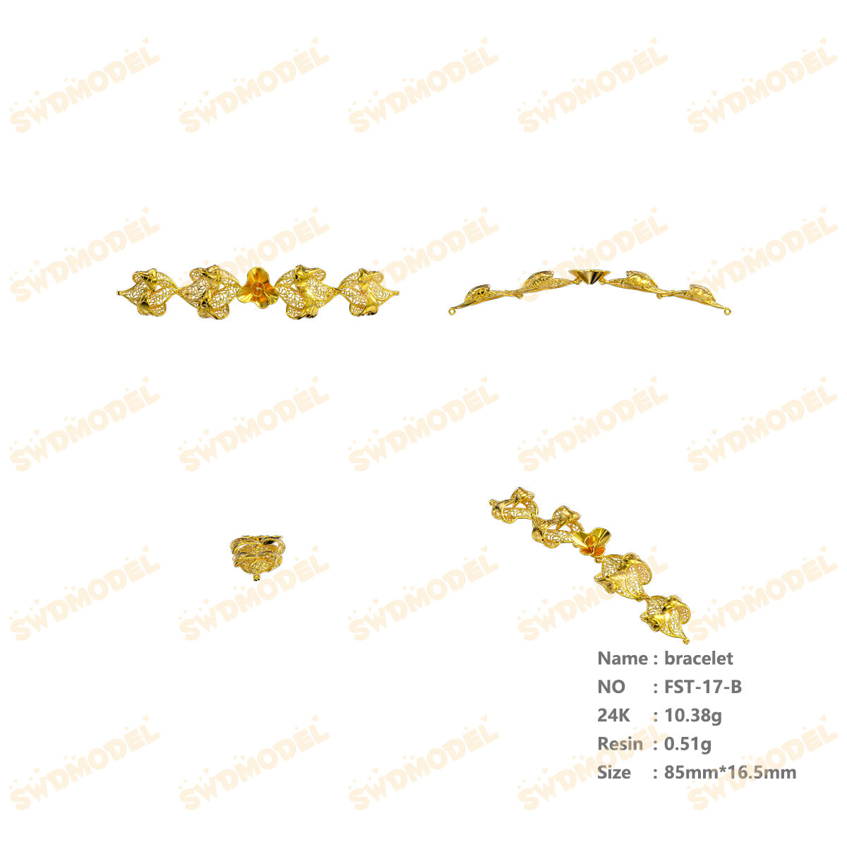 Jewelry set Filigree Bracelet White Wax Casting Resin 3D Printing Service   FST-17-B