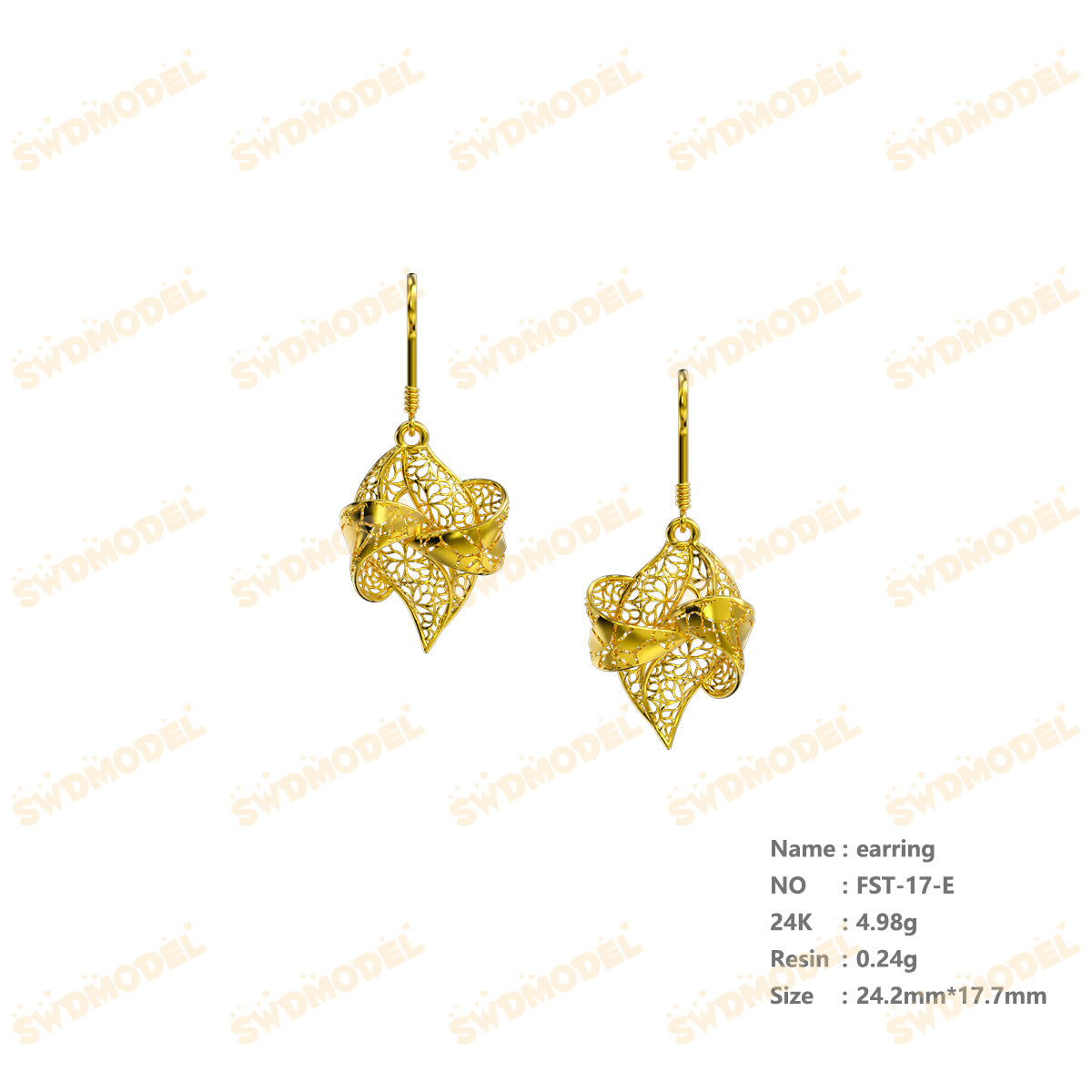 Jewelry set Filigree Earrings White Wax Casting Resin 3D Printing Service   FST-17-E