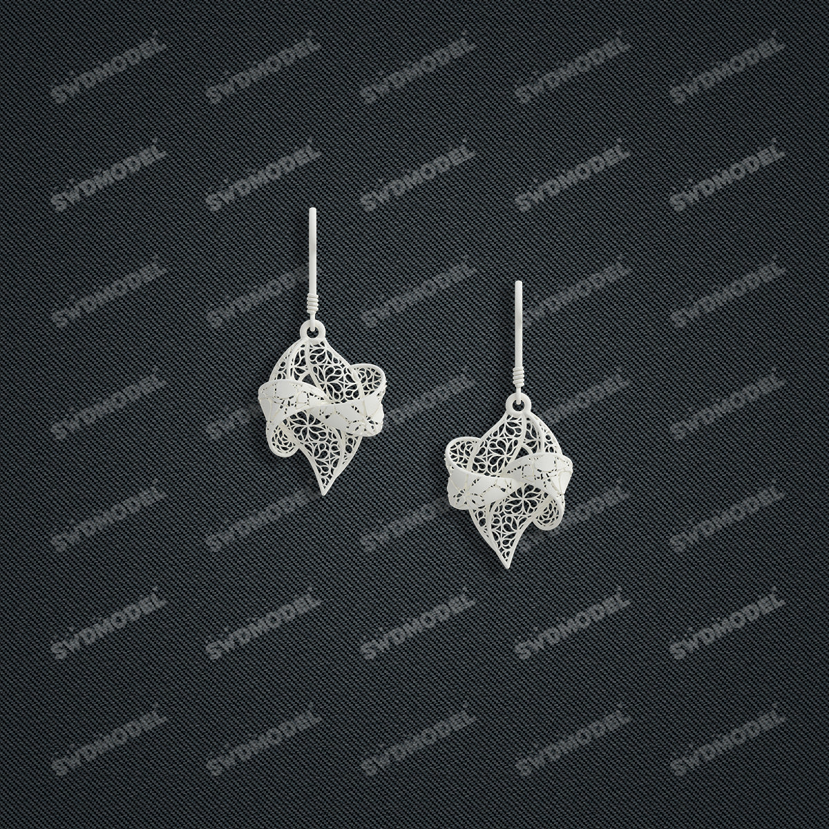Jewelry set Filigree Earrings White Wax Casting Resin 3D Printing Service   FST-17-E