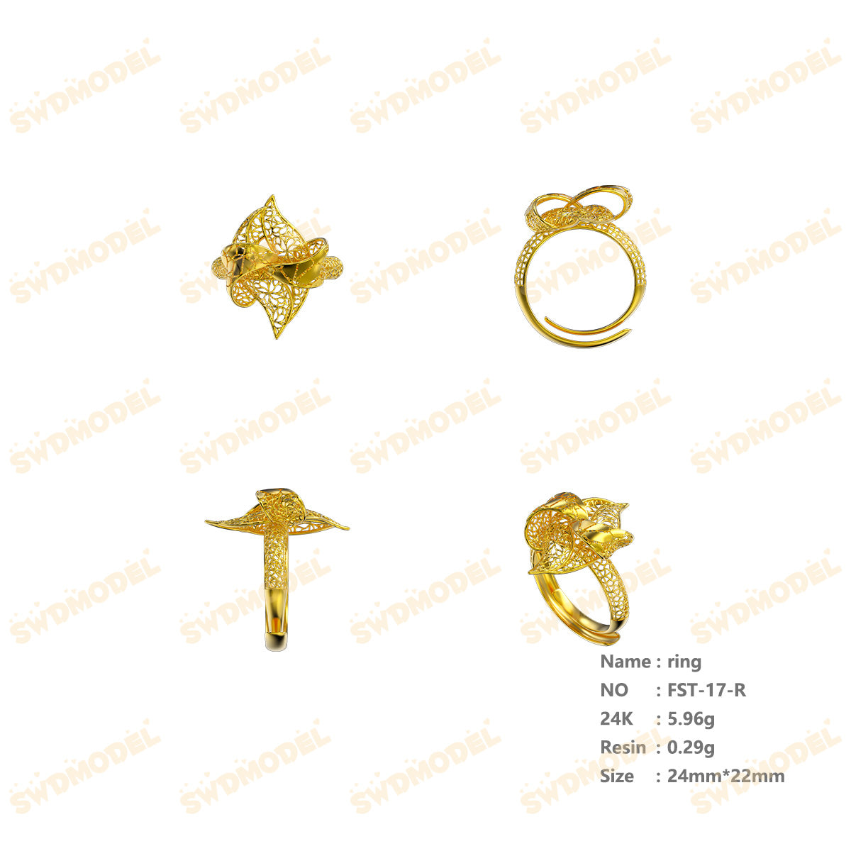Jewelry set Filigree Ring White Wax Casting Resin 3D Printing Service  FST-17-R