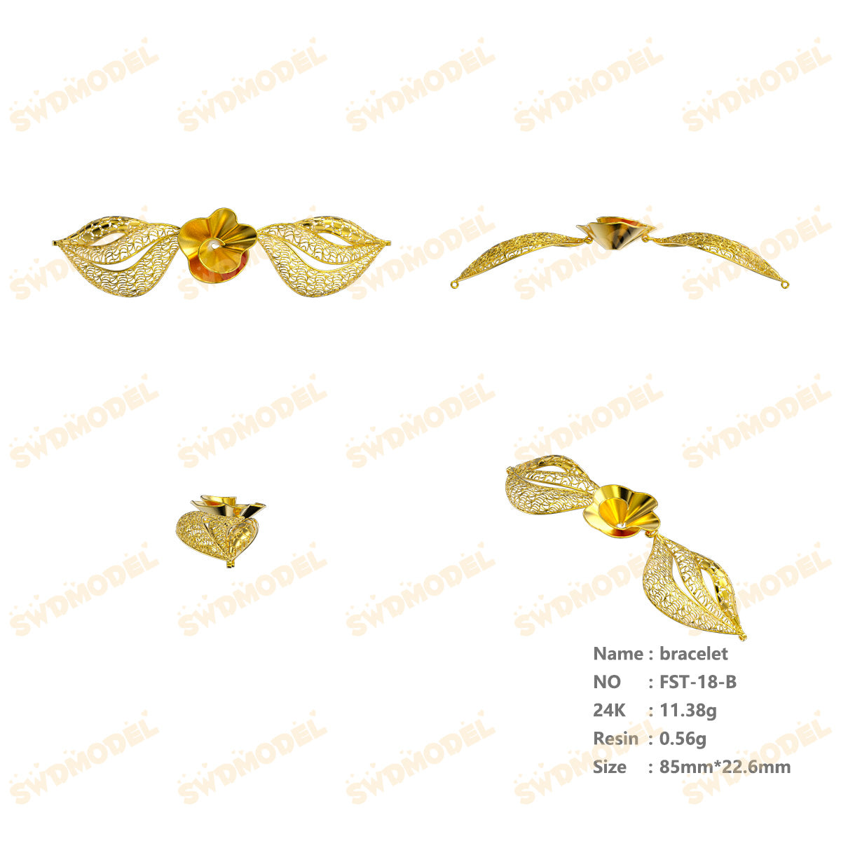 Jewelry set Filigree Bracelet White Wax Casting Resin 3D Printing Service   FST-18-B