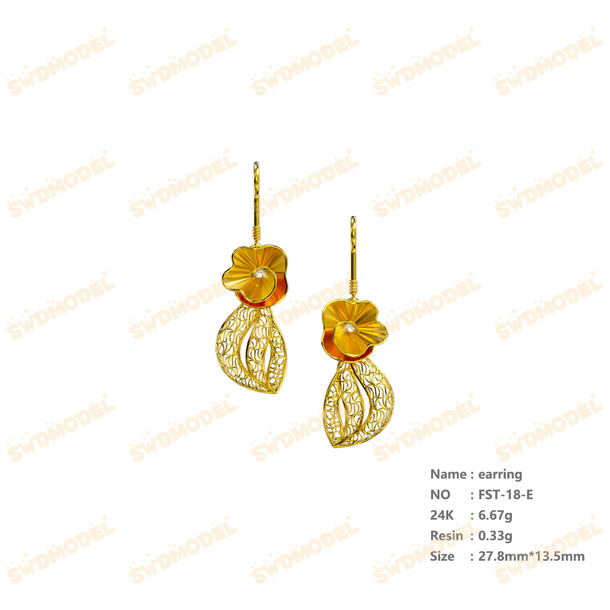 Jewelry set Filigree Earrings White Wax Casting Resin 3D Printing Service   FST-18-E