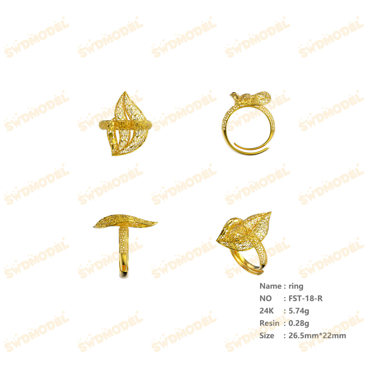 Jewelry set Filigree Ring White Wax Casting Resin 3D Printing Service  FST-18-R
