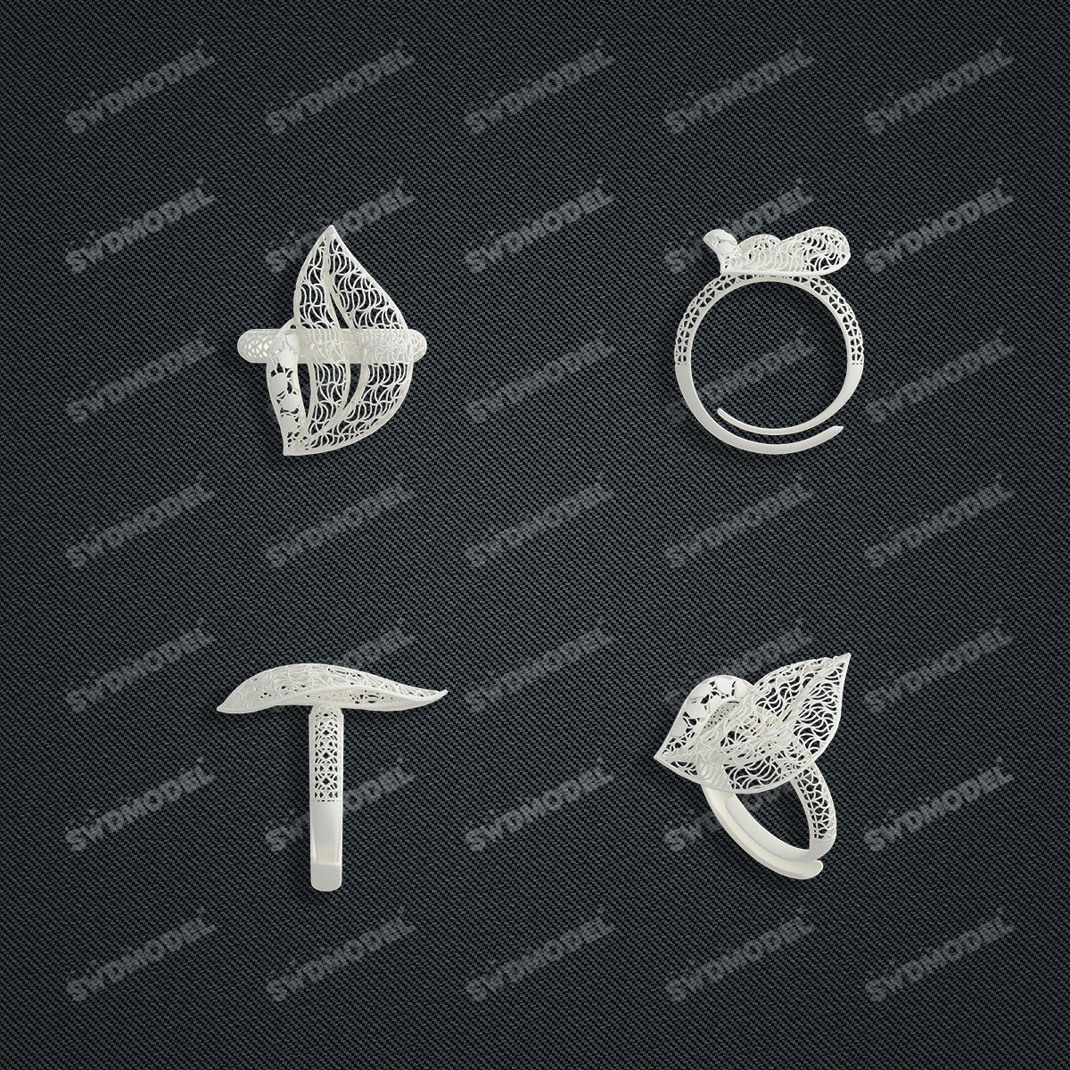 Jewelry set Filigree Ring White Wax Casting Resin 3D Printing Service  FST-18-R