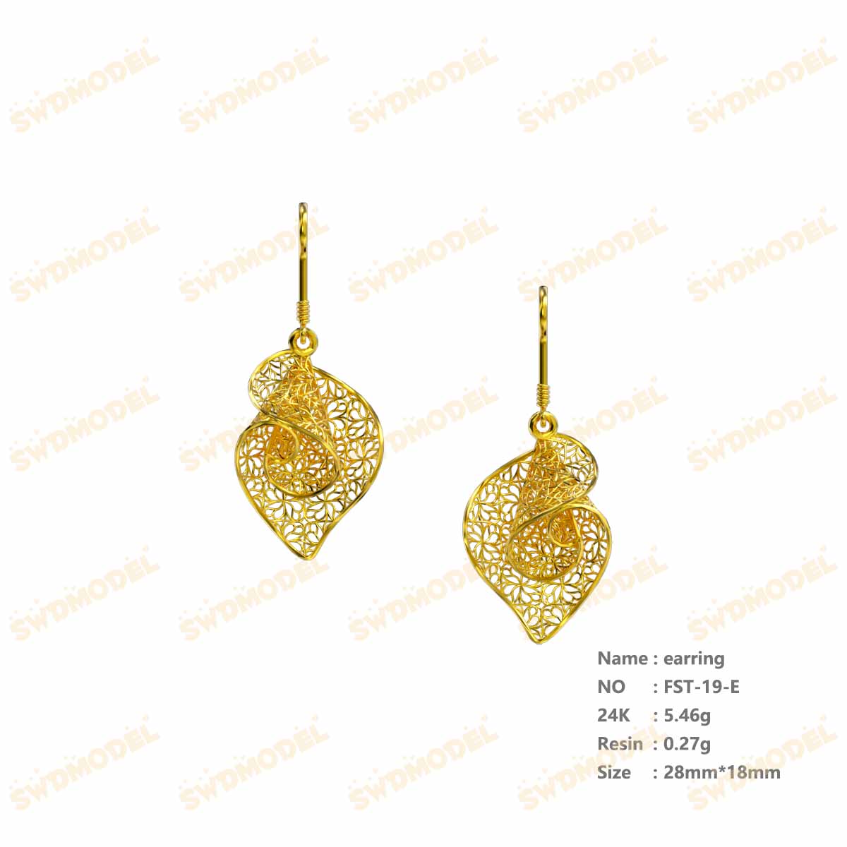 Jewelry set Filigree Earrings White Wax Casting Resin 3D Printing Service   FST-19-E