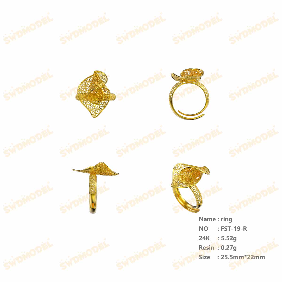 Jewelry set Filigree Ring White Wax Casting Resin 3D Printing Service  FST-19-R
