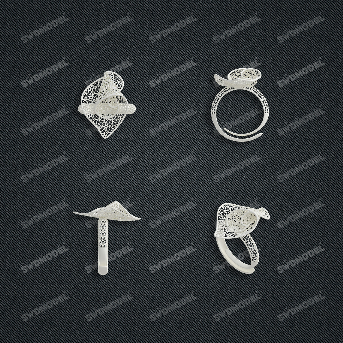 Jewelry set Filigree Ring White Wax Casting Resin 3D Printing Service  FST-19-R