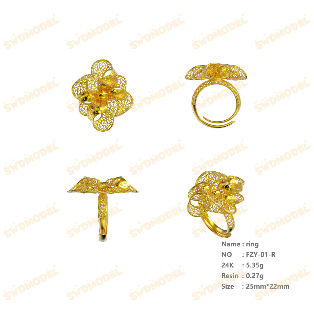 Jewelry set Filigree Ring White Wax Casting Resin 3D Printing Service  FZY-01-R