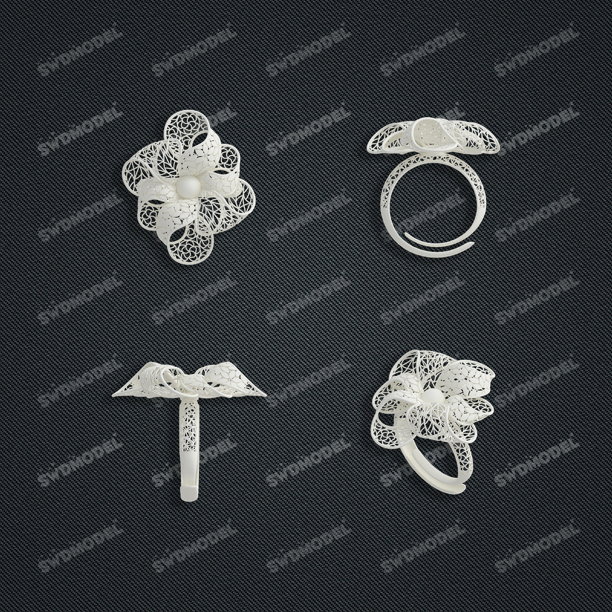 Jewelry set Filigree Ring White Wax Casting Resin 3D Printing Service  FZY-01-R