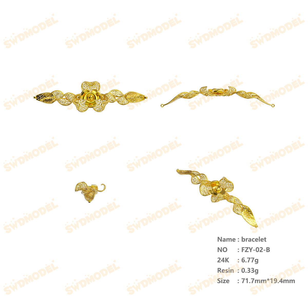 Jewelry set Filigree Bracelet White Wax Casting Resin 3D Printing Service   FZT-02-B