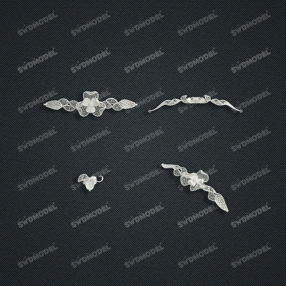 Jewelry set Filigree Bracelet White Wax Casting Resin 3D Printing Service   FZT-02-B