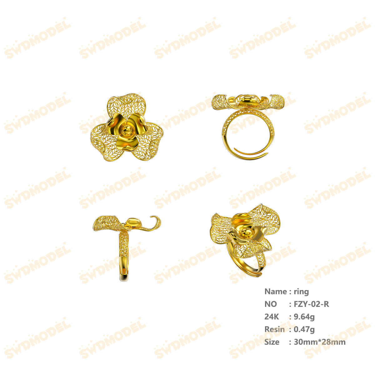 Jewelry set Filigree Ring White Wax Casting Resin 3D Printing Service  FZY-02-R