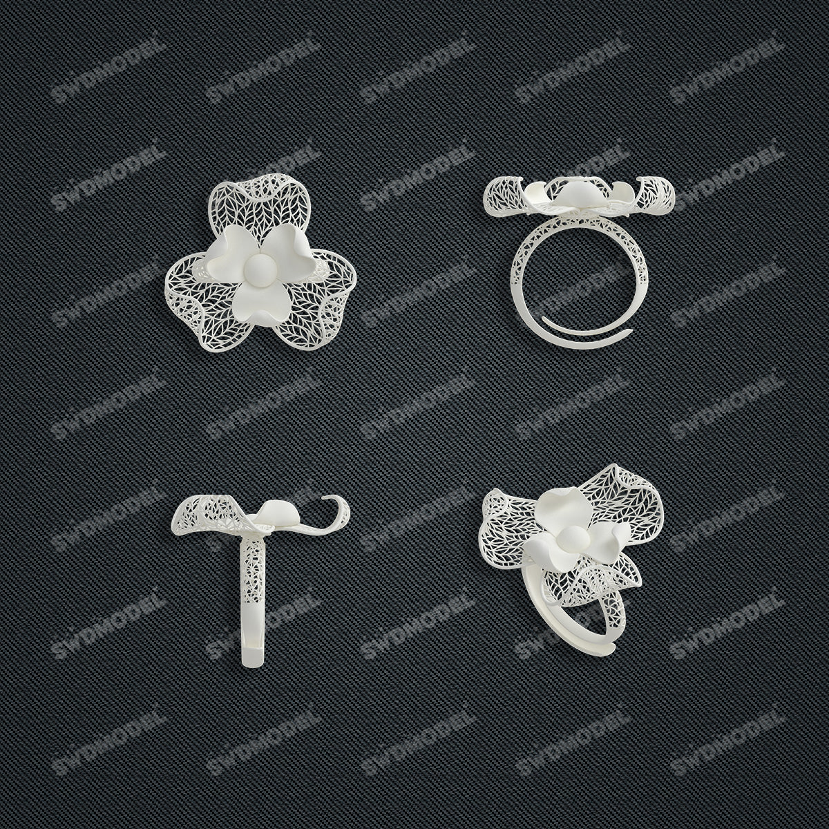 Jewelry set Filigree Ring White Wax Casting Resin 3D Printing Service  FZY-02-R