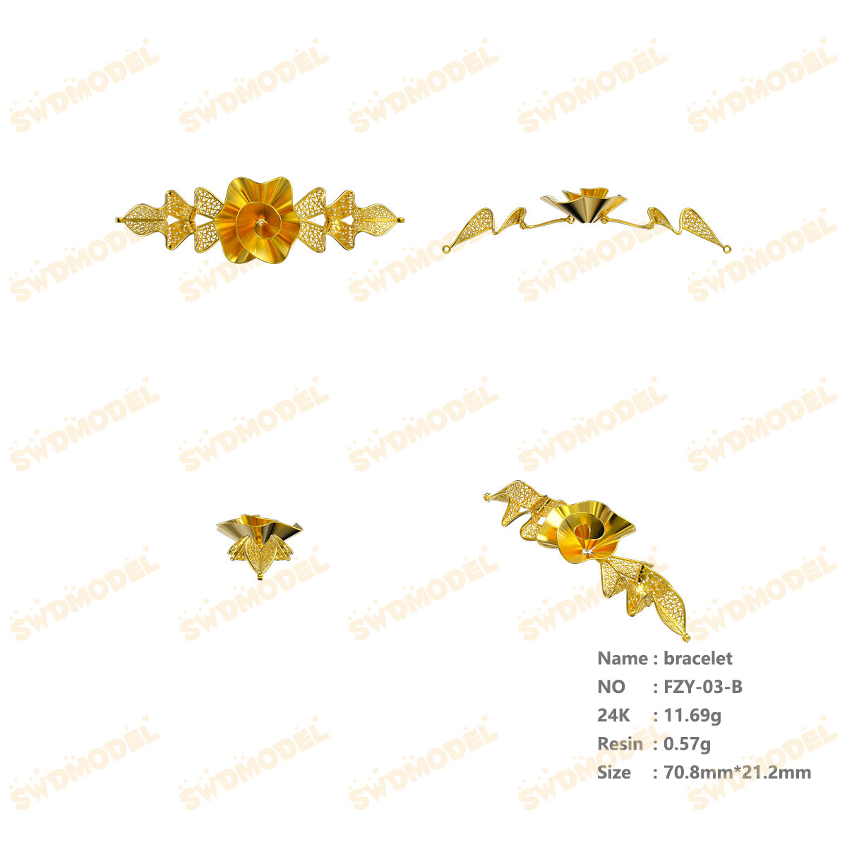 Jewelry set Filigree Bracelet White Wax Casting Resin 3D Printing Service   FZT-03-B