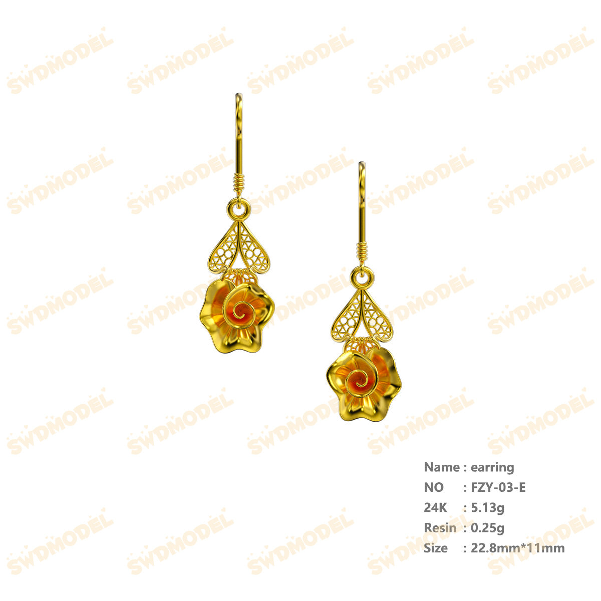 Jewelry set Filigree Earrings White Wax Casting Resin 3D Printing Service   FZY-03-E