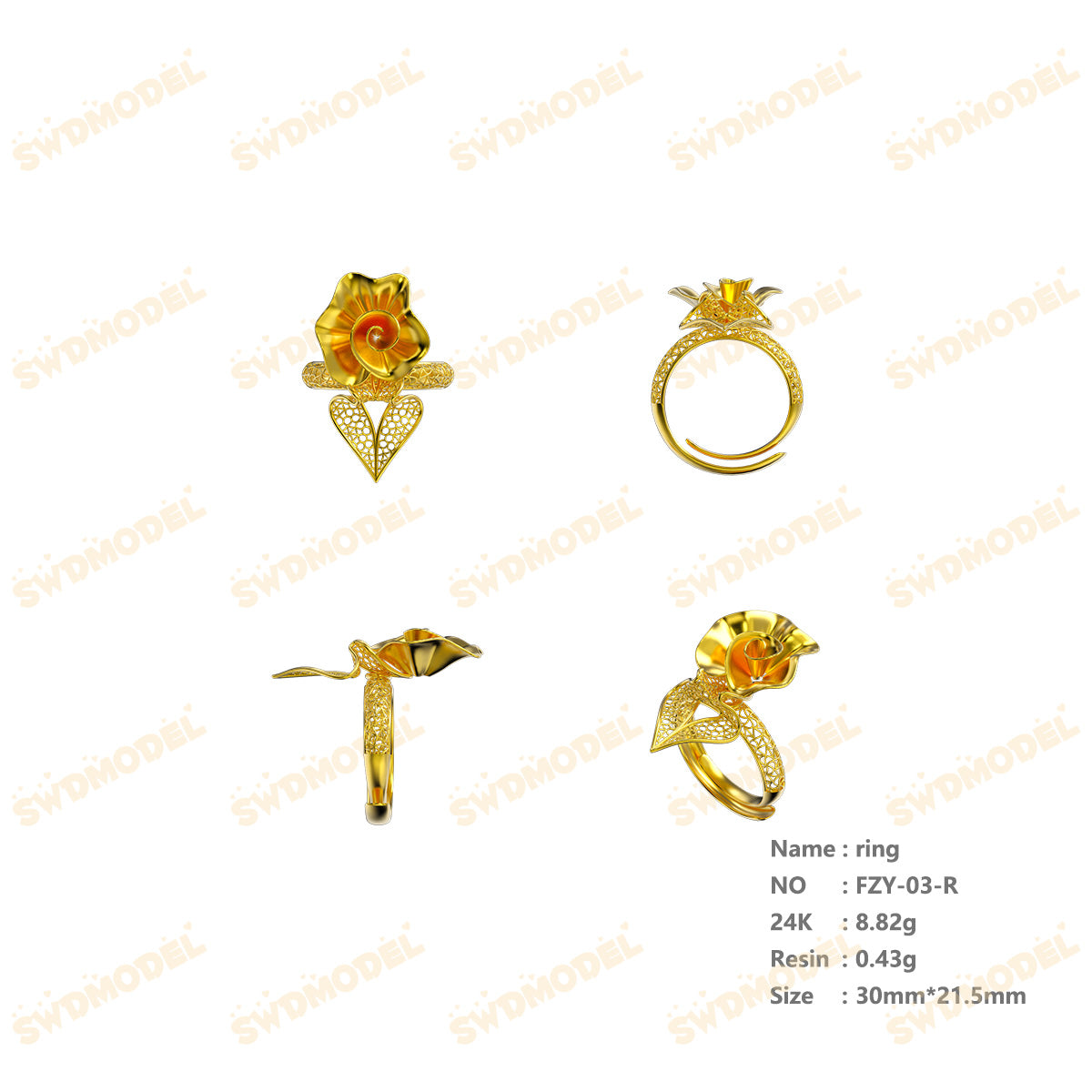 Jewelry set Filigree Ring White Wax Casting Resin 3D Printing Service  FZY-03-R