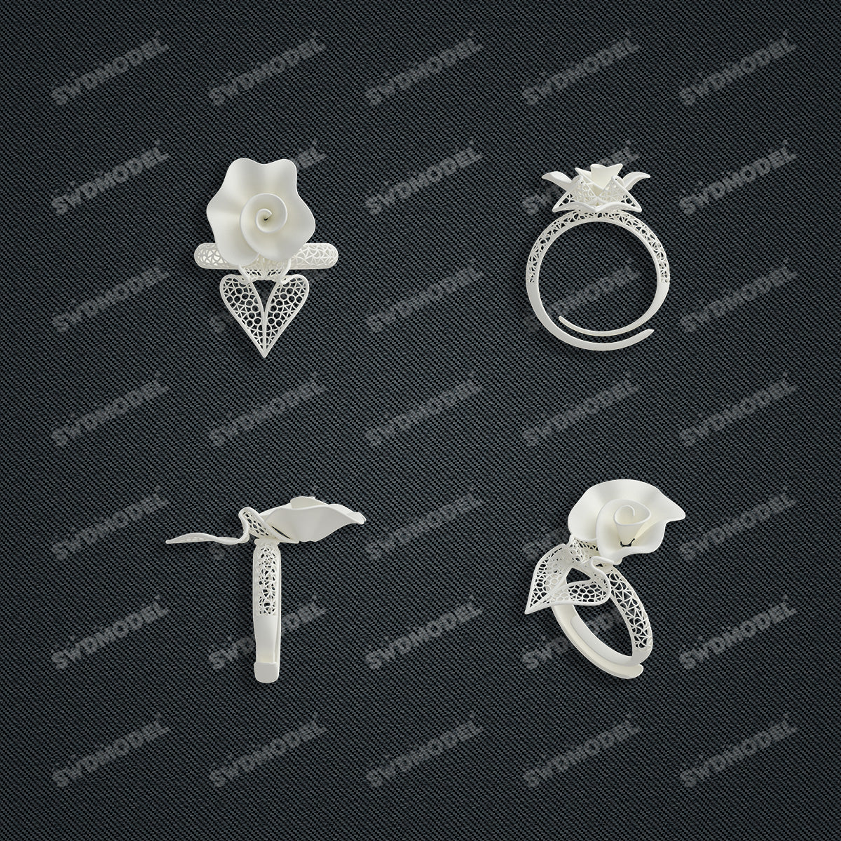 Jewelry set Filigree Ring White Wax Casting Resin 3D Printing Service  FZY-03-R