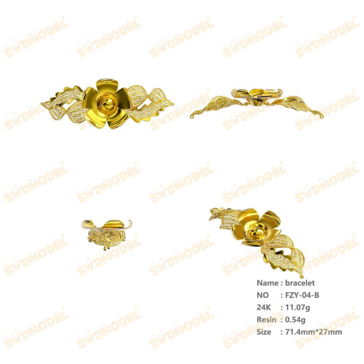 Jewelry set Filigree Bracelet White Wax Casting Resin 3D Printing Service   FZT-04-B
