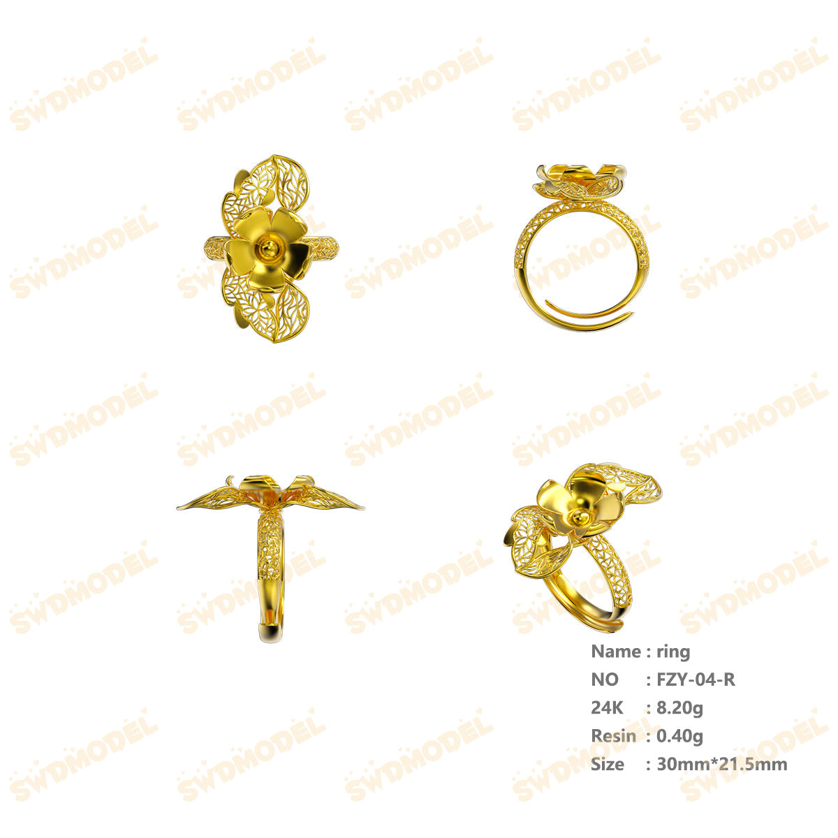Jewelry set Filigree Ring White Wax Casting Resin 3D Printing Service  FZY-04-R