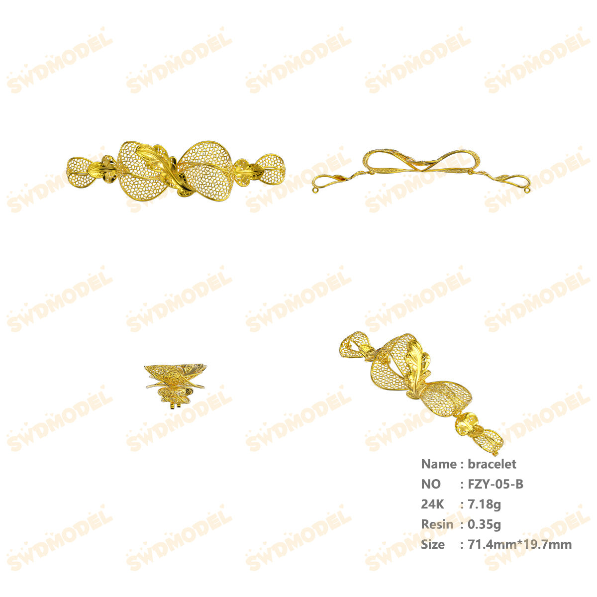 Jewelry set Filigree Bracelet White Wax Casting Resin 3D Printing Service   FZT-05-B
