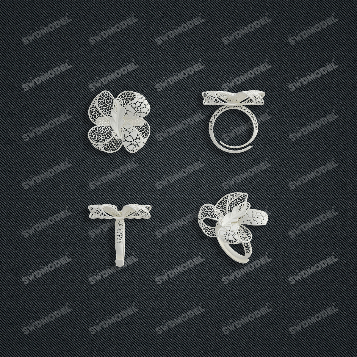 Jewelry set Filigree Ring White Wax Casting Resin 3D Printing Service  FZY-05-R