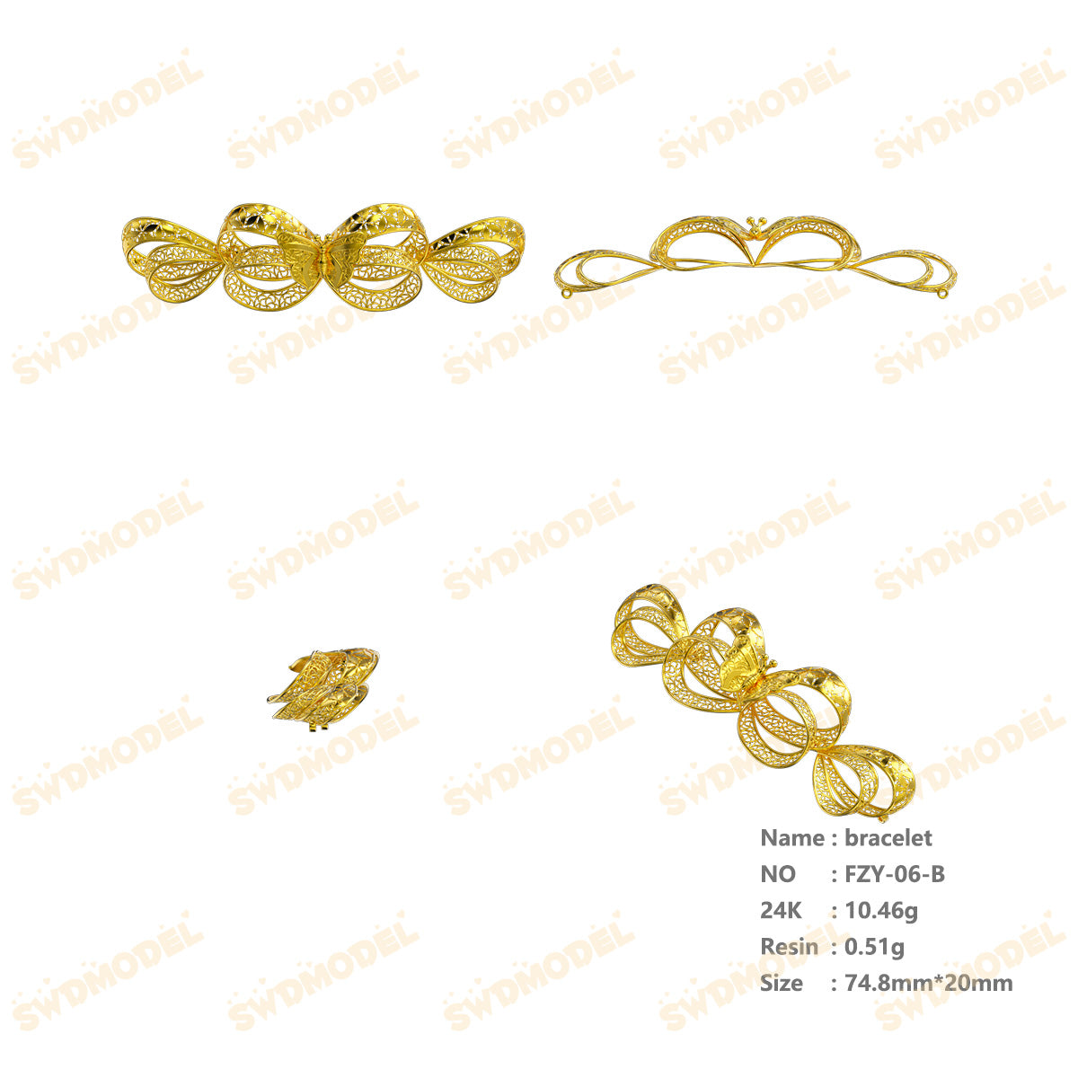 Jewelry set Filigree Bracelet White Wax Casting Resin 3D Printing Service   FZT-06-B
