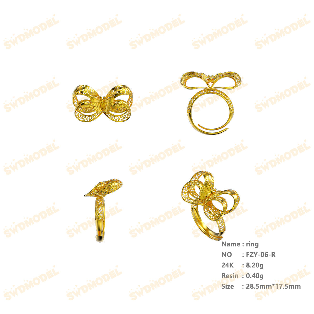 Jewelry set Filigree Ring White Wax Casting Resin 3D Printing Service  FZY-06-R
