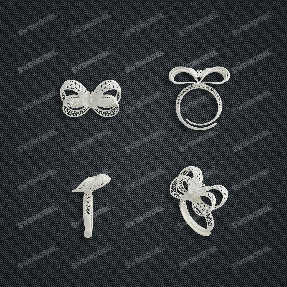 Jewelry set Filigree Ring White Wax Casting Resin 3D Printing Service  FZY-06-R