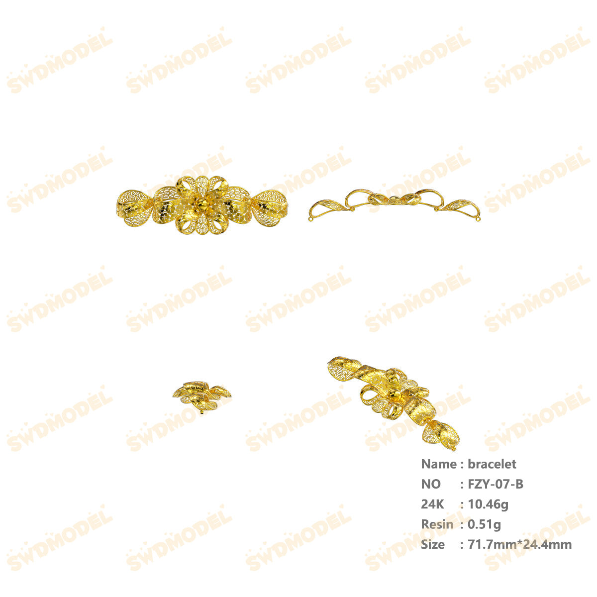 Jewelry set Filigree Bracelet White Wax Casting Resin 3D Printing Service   FZT-07-B