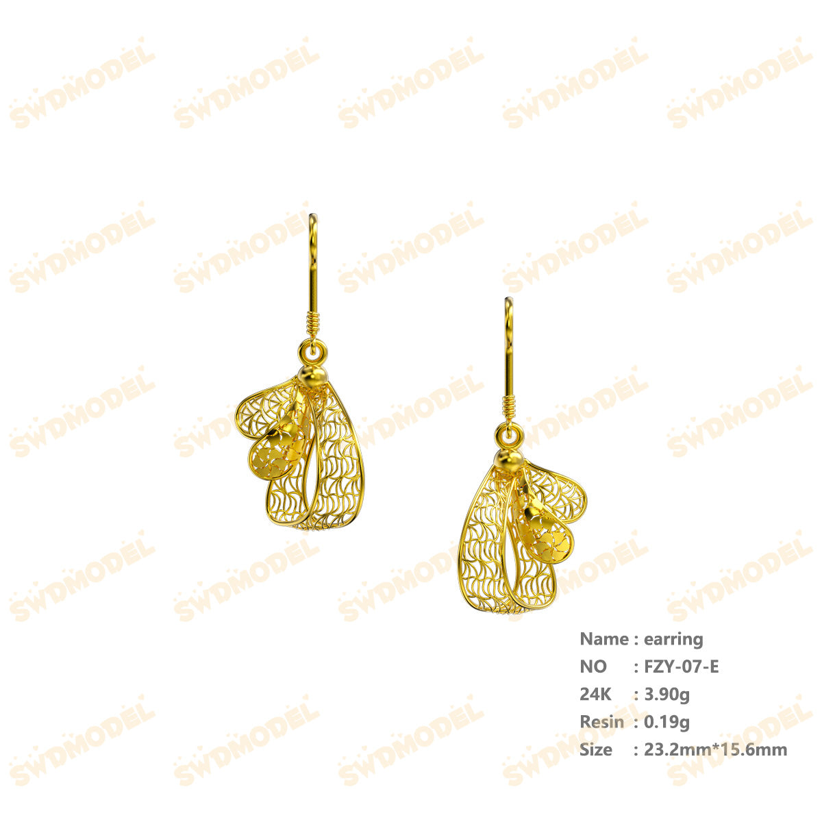 Jewelry set Filigree Earrings White Wax Casting Resin 3D Printing Service   FZY-07-E