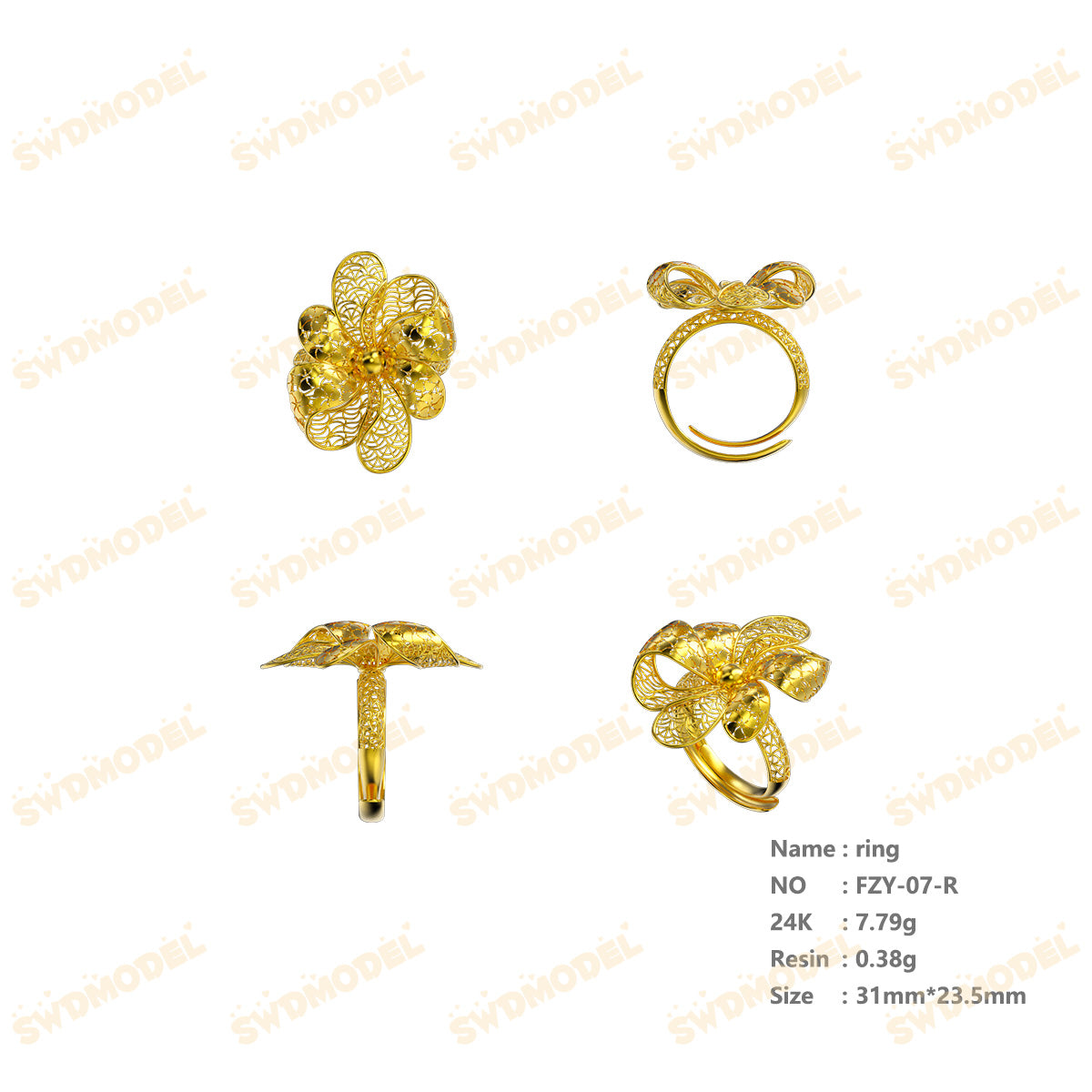 Jewelry set Filigree Ring White Wax Casting Resin 3D Printing Service  FZY-07-R
