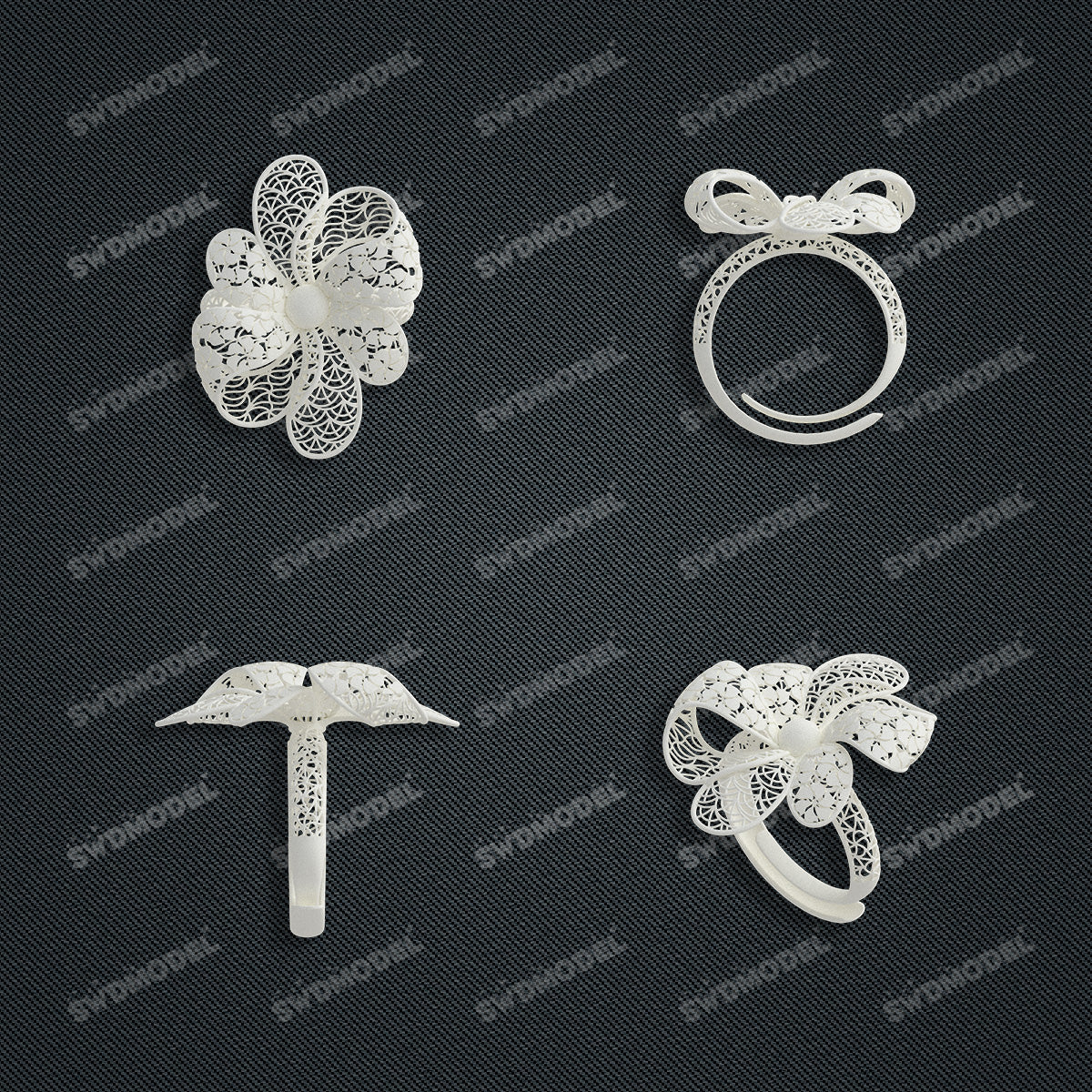 Jewelry set Filigree Ring White Wax Casting Resin 3D Printing Service  FZY-07-R