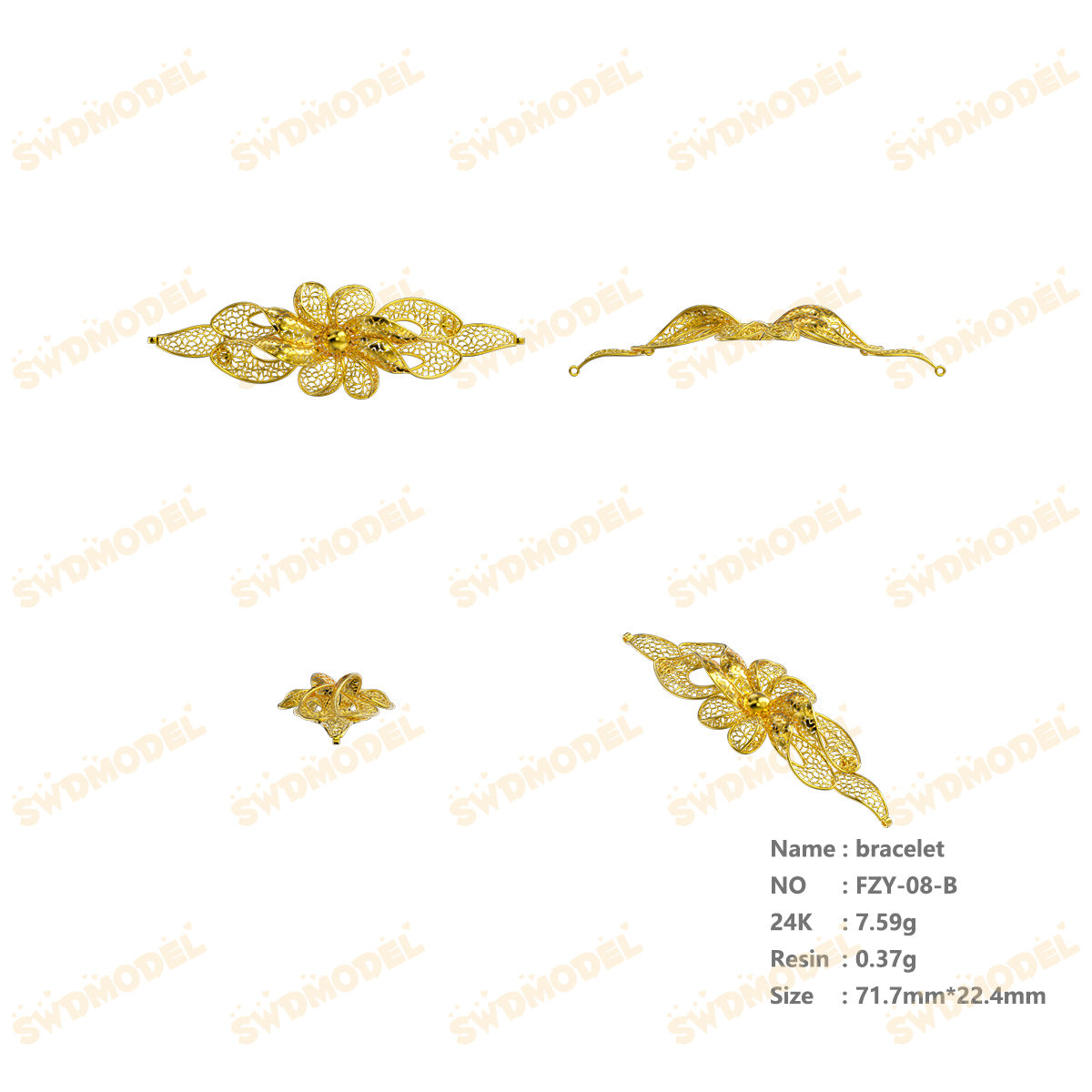Jewelry set Filigree Bracelet White Wax Casting Resin 3D Printing Service   FZT-08-B