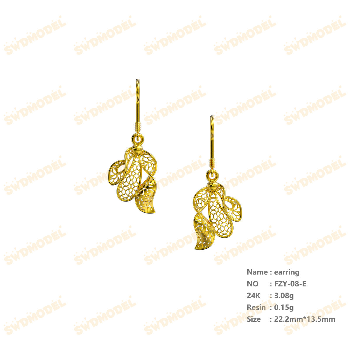 Jewelry set Filigree Earrings White Wax Casting Resin 3D Printing Service   FZY-08-E