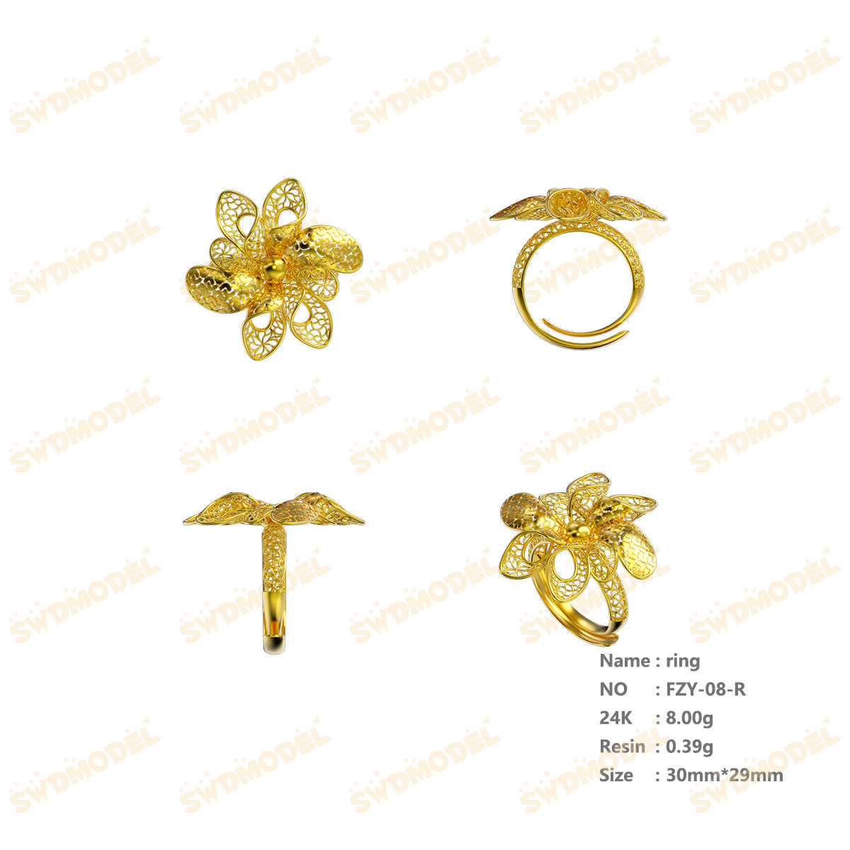 Jewelry set Filigree Ring White Wax Casting Resin 3D Printing Service  FZY-08-R
