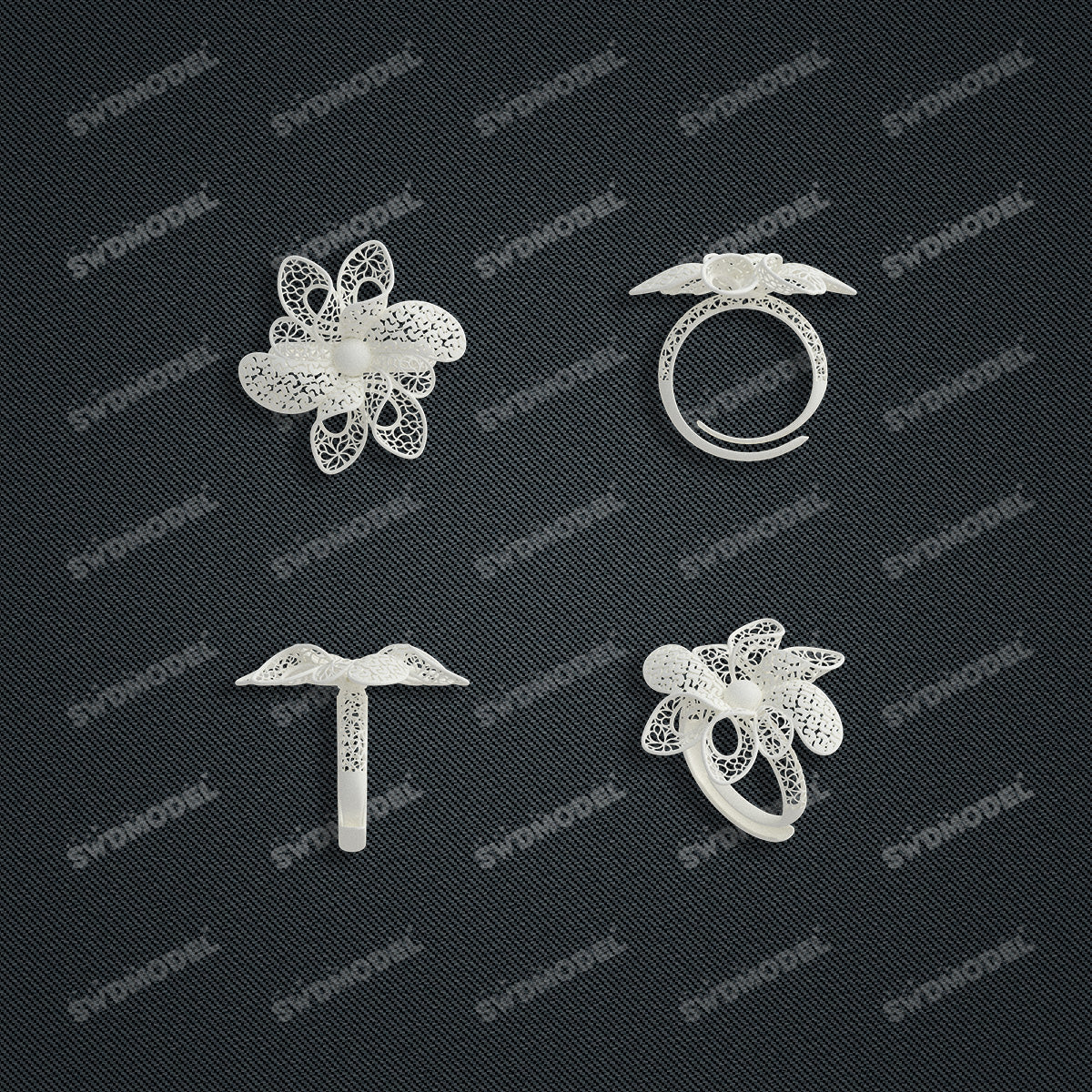 Jewelry set Filigree Ring White Wax Casting Resin 3D Printing Service  FZY-08-R