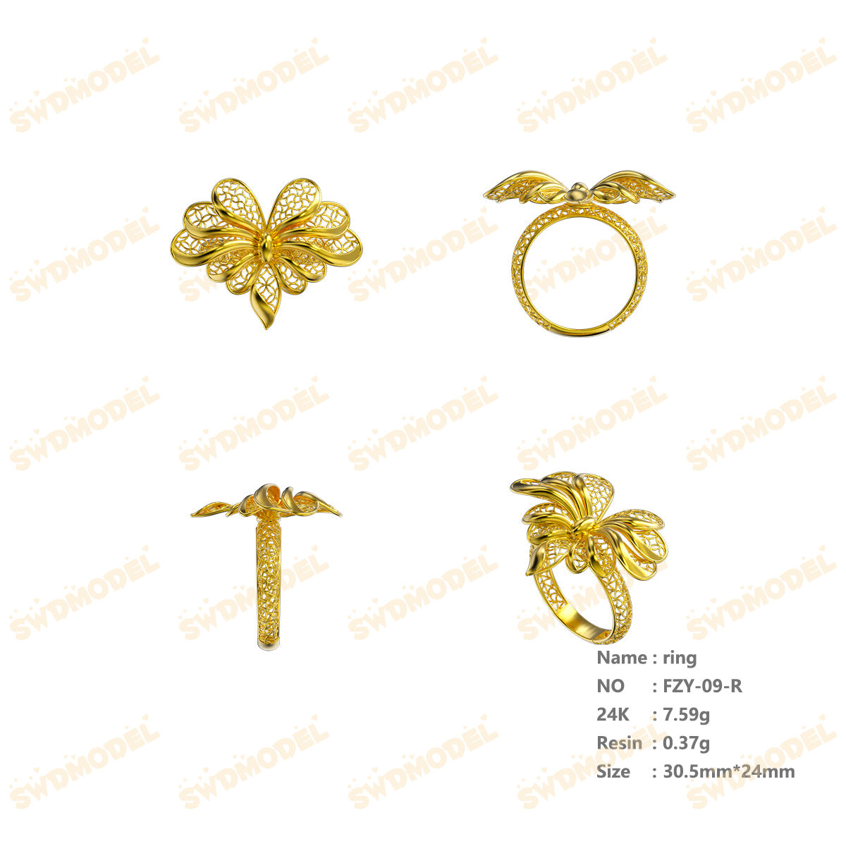 Jewelry set Filigree Ring White Wax Casting Resin 3D Printing Service  FZY-09-R