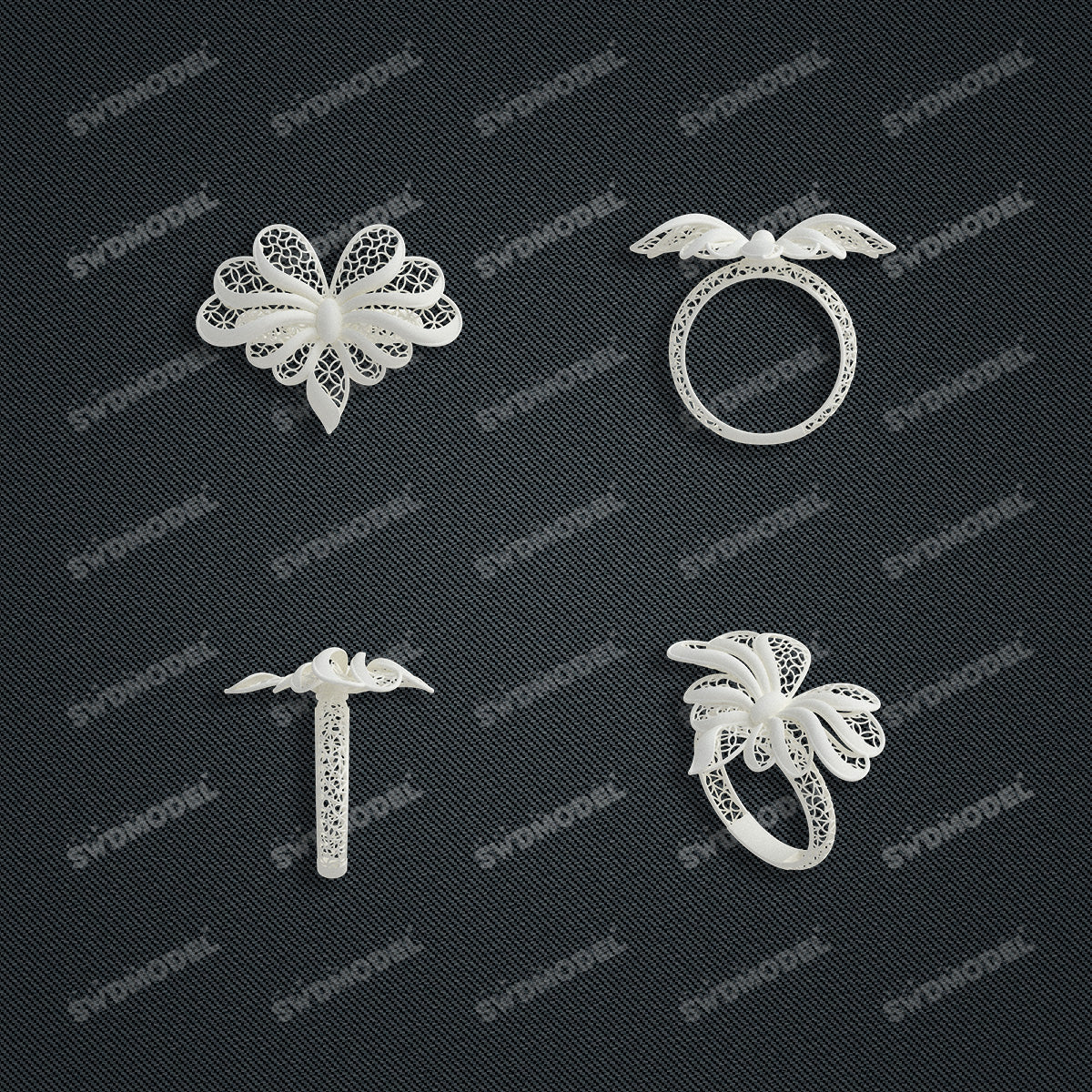 Jewelry set Filigree Ring White Wax Casting Resin 3D Printing Service  FZY-09-R