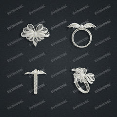 Jewelry set Filigree Ring White Wax Casting Resin 3D Printing Service  FZY-09-R
