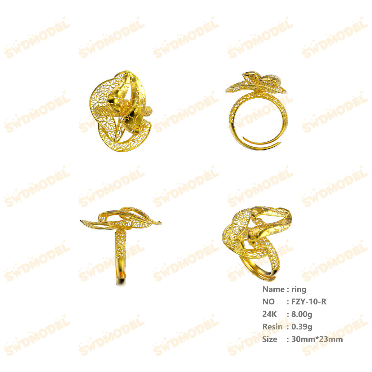 Jewelry set Filigree Ring White Wax Casting Resin 3D Printing Service  FZY-10-R