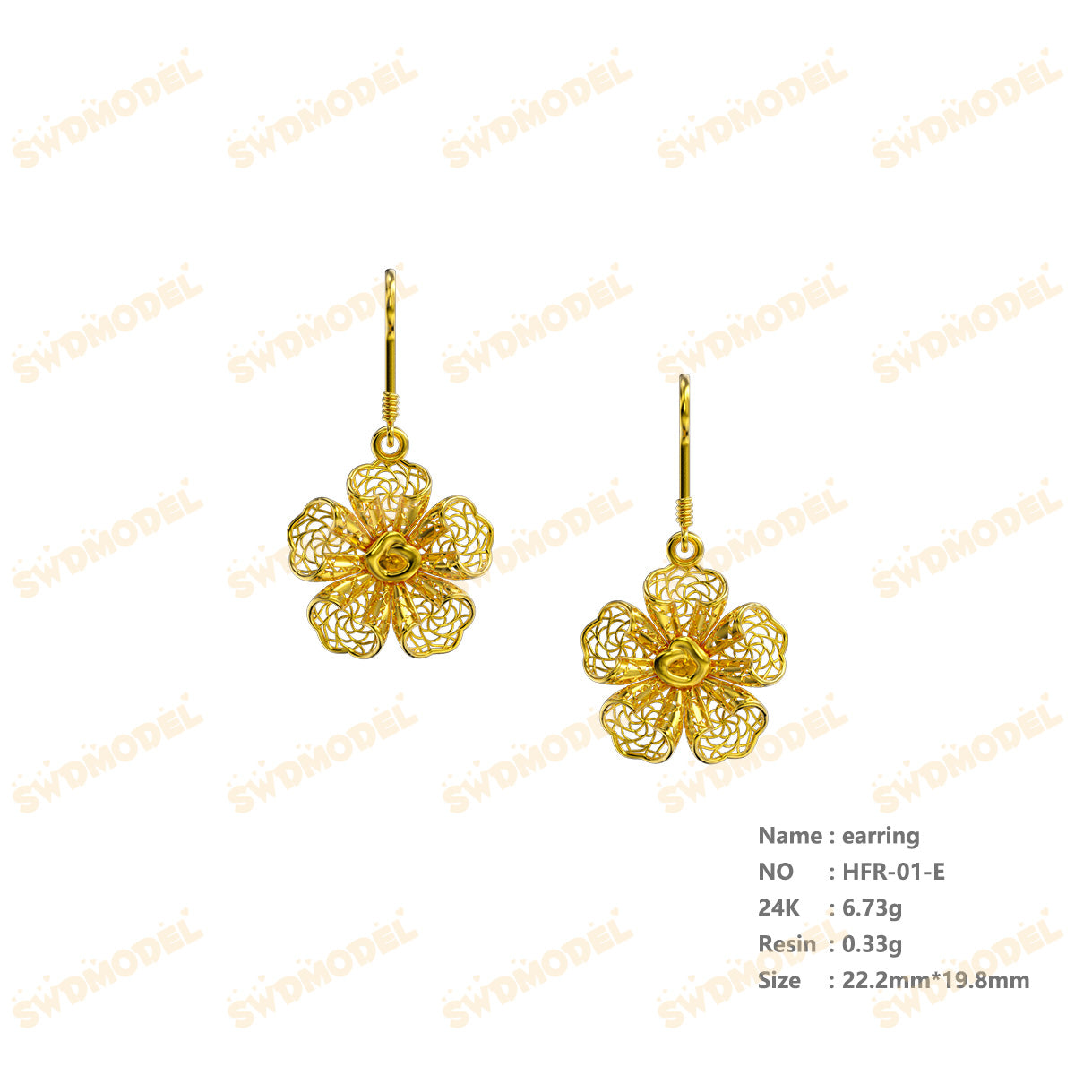 Jewelry set Filigree Earrings White Wax Casting Resin 3D Printing Service   HFR-01-E